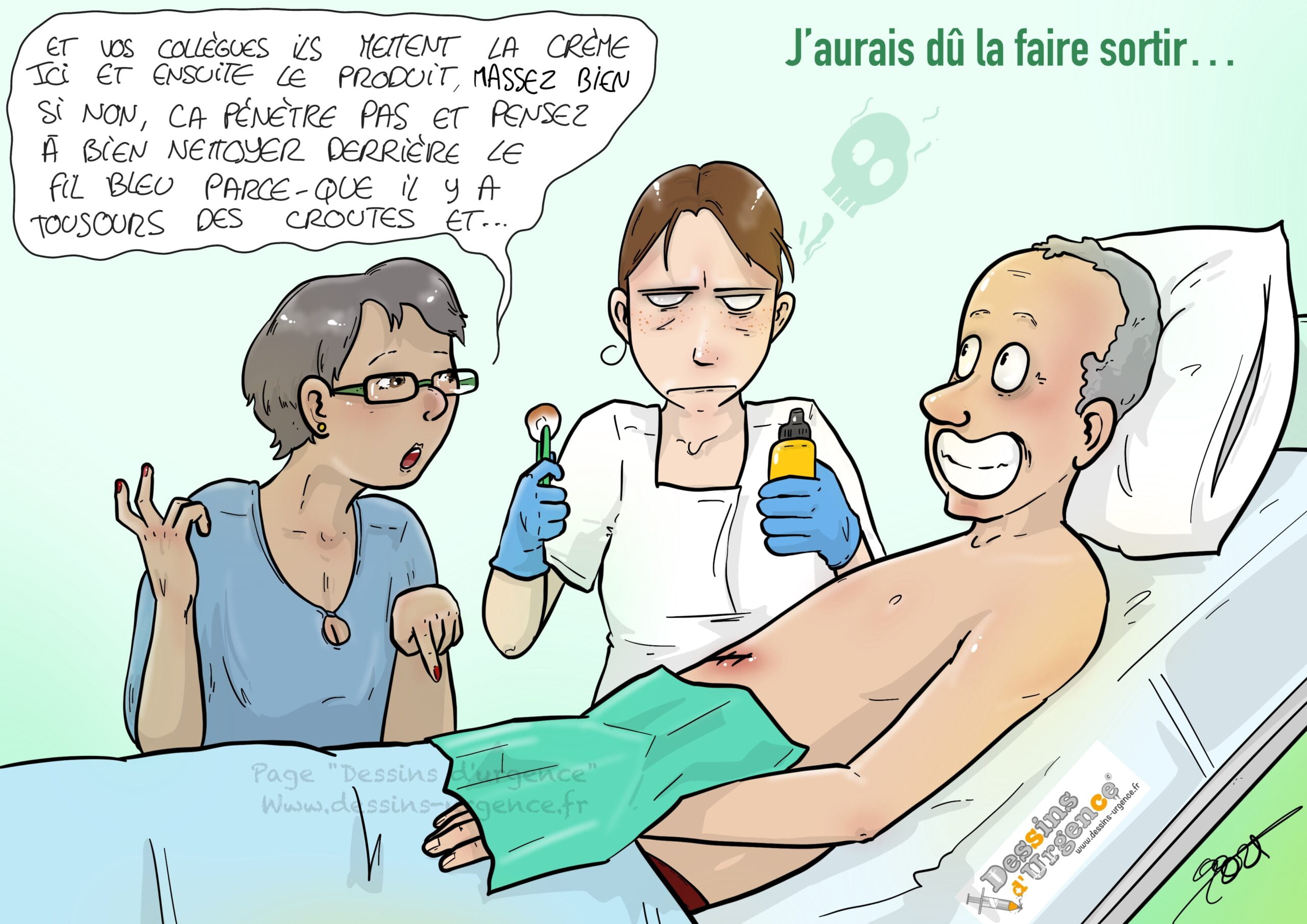 Aidante qui fait le pansement - Illustration de Marianne Scellier/Dessins d'Urgence