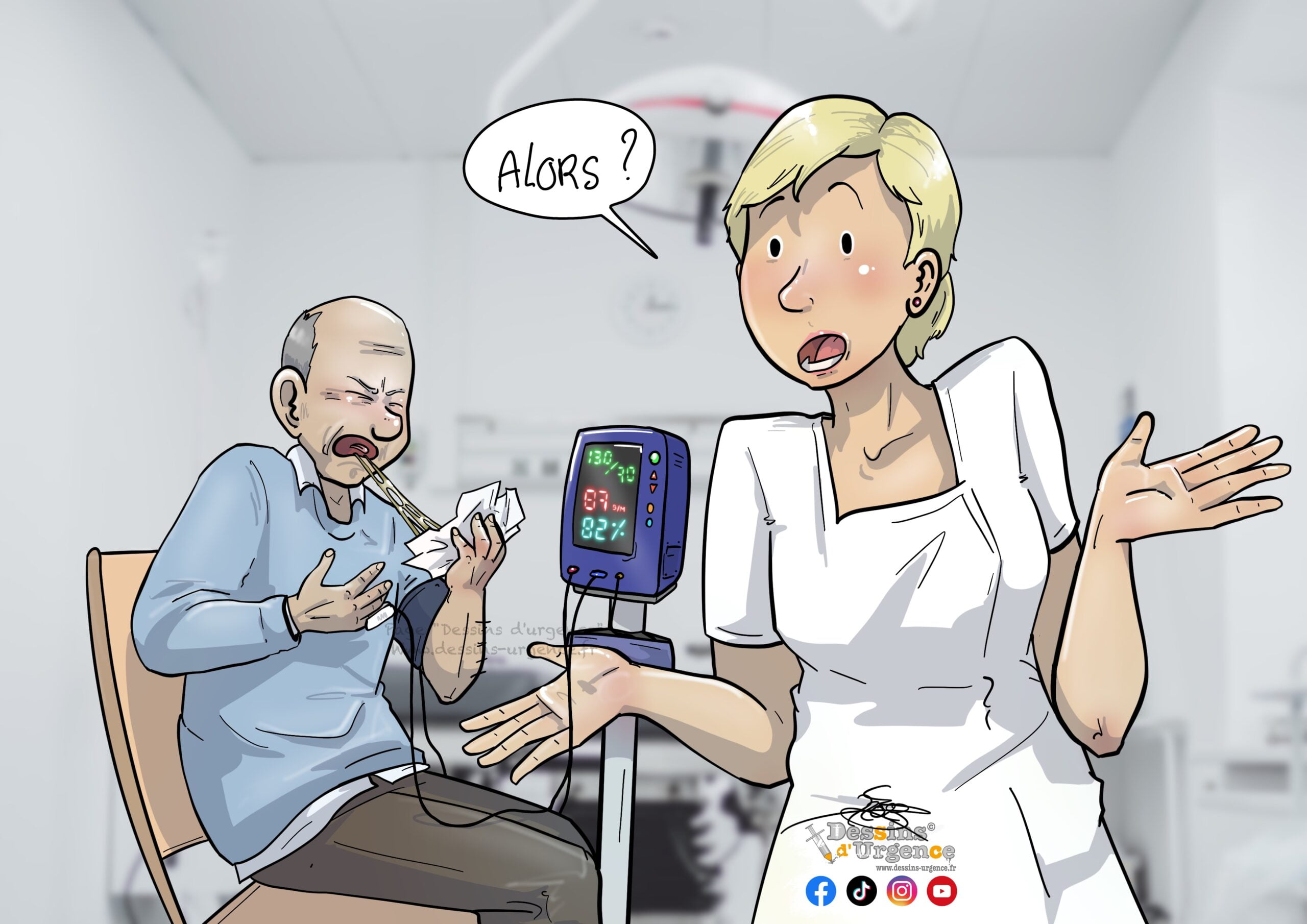 Patient qui tousse et infirmière