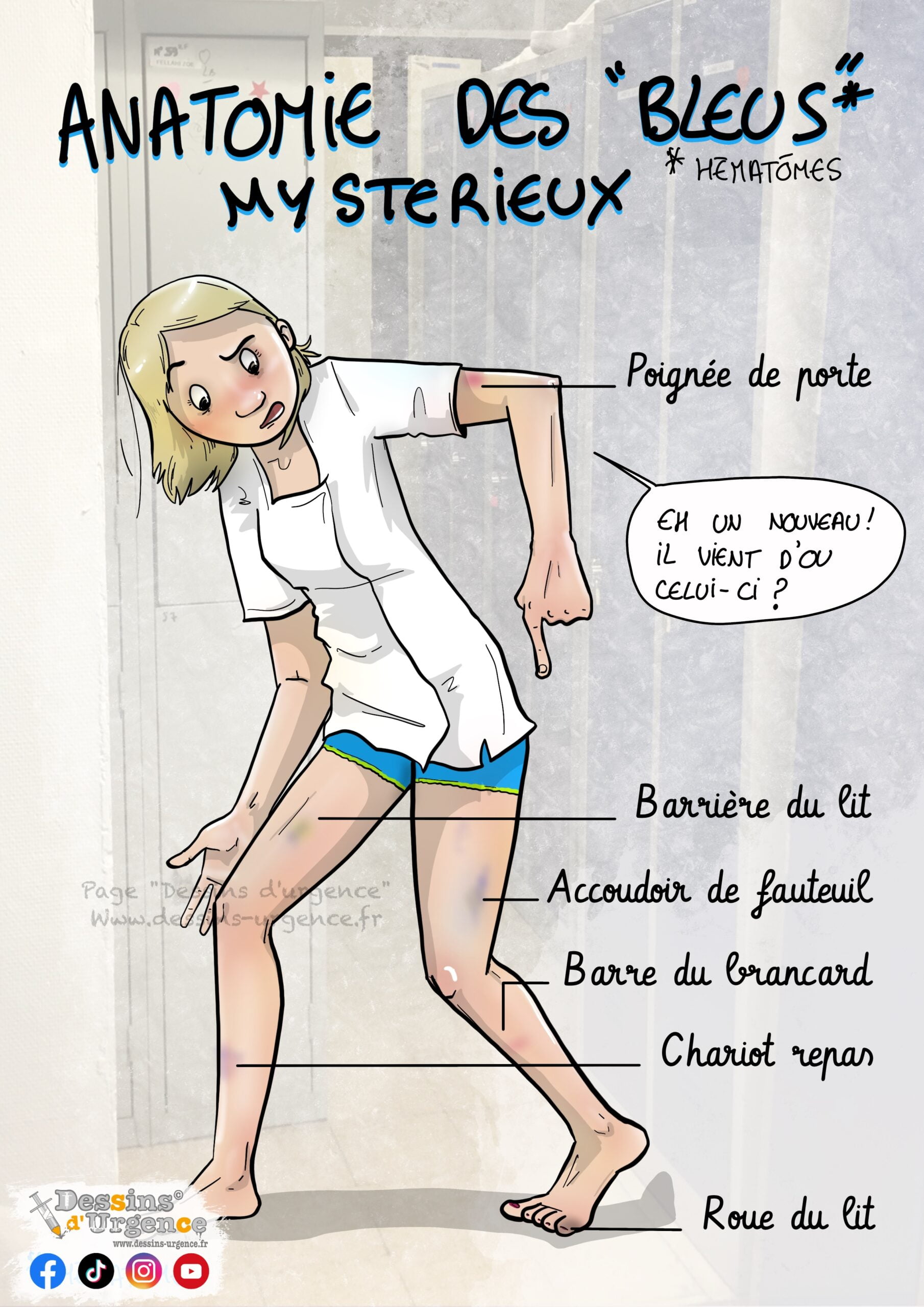 Infirmière avec des bleus sur les jambes