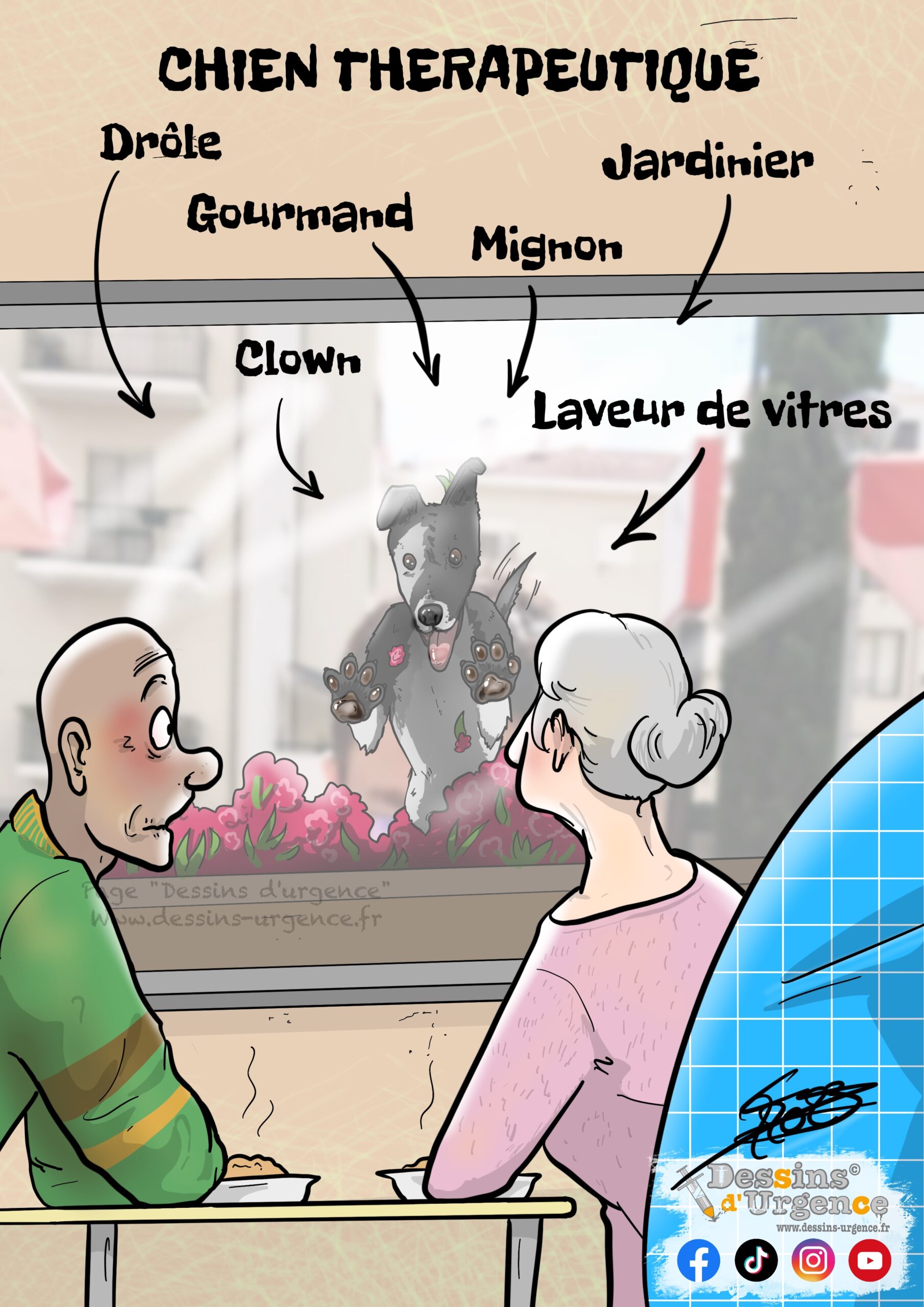 Chien qui lèche une vitre