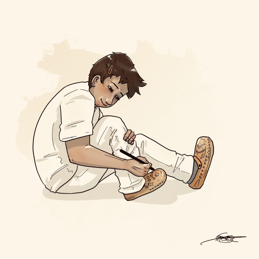 Infirmière qui dessine sur sa chaussure